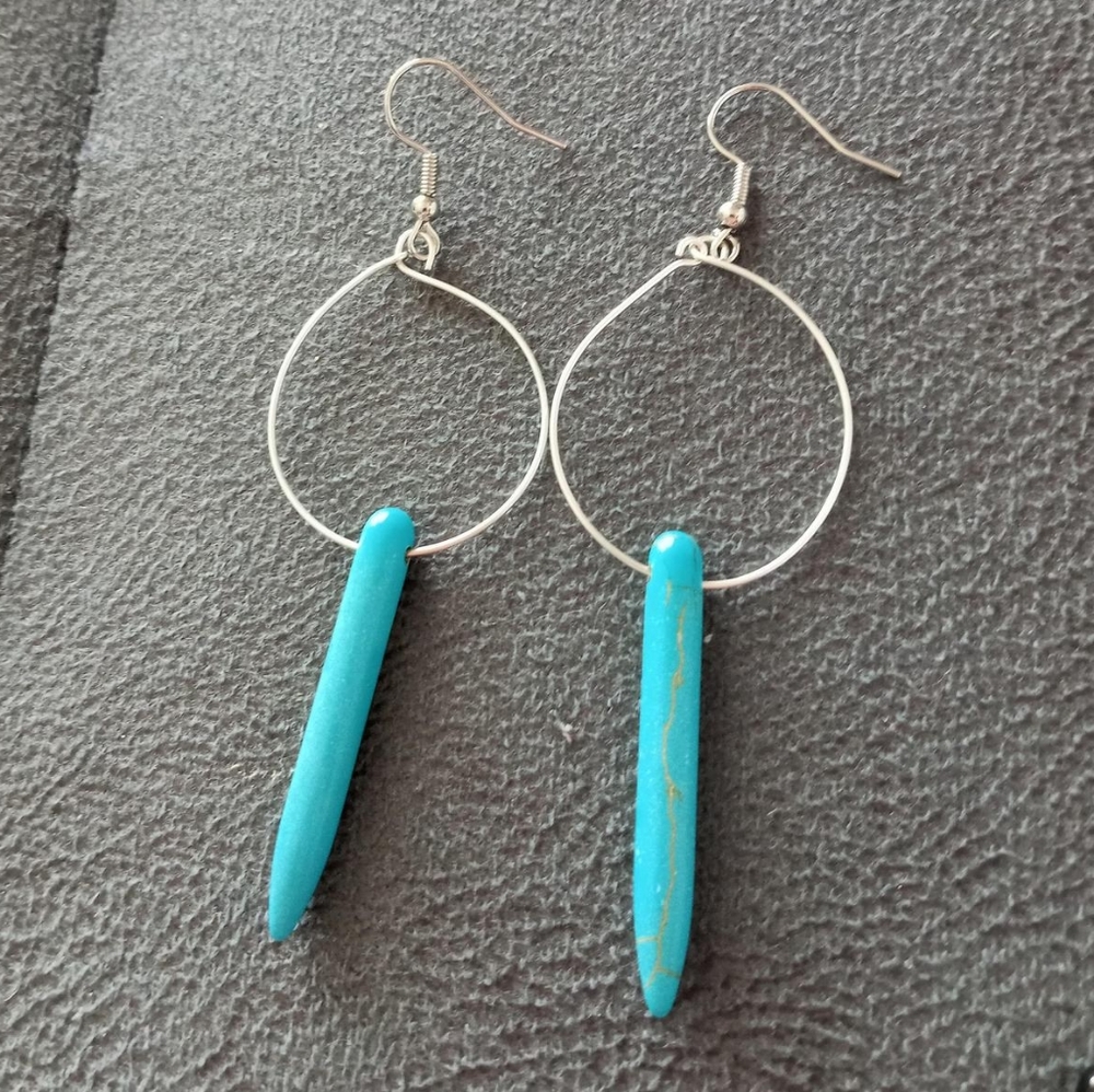 Hand Crafted sterling silver Turquoise blue gemstone statement earrings hoops